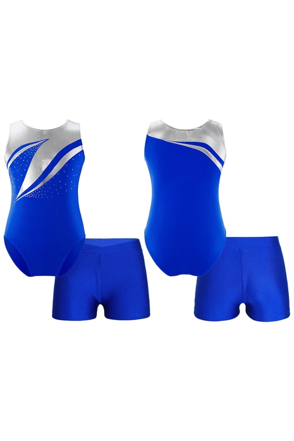 Gymnastics Leotards for Girls Biketards with Shorts Practice Outfits Sleeveless Ballet Dance Unitard Size 6-14 Royal Blue 12