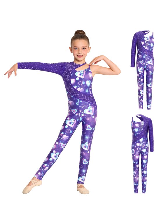 Gymnastics Unitard for Girls Skating Jumpsuit Sports Yoga Young Performer Printed Gymnastic Bodysuit Heart 6