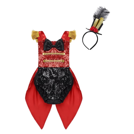 Aislor Infant Baby Girls Ringmaster Circus Inspired Romper Bodysuit with Feather Hat