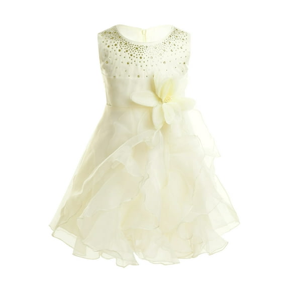 Aislor Infant Girls Sleeveless Sparkle Rhinestone Flower Pinned Flower Girl Dress for Birthday Party Banquet