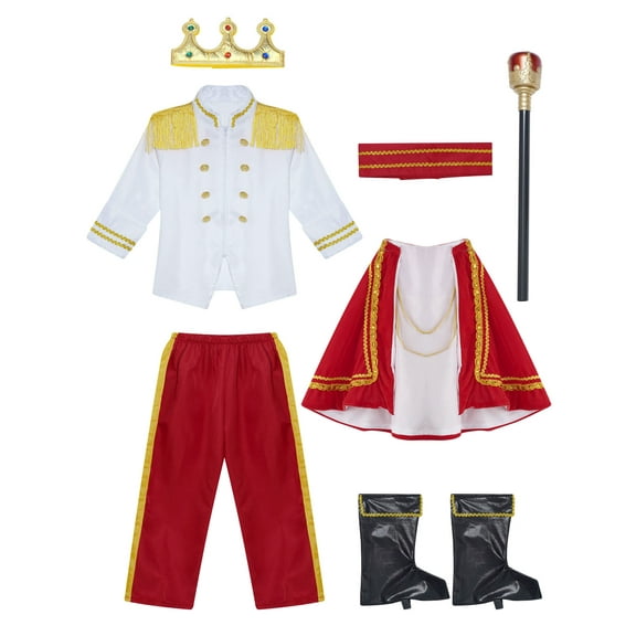 Aislor Kid Boys King Cosplay Costumes Halloween Carnival Medieval Royal Prince Fancy Outfit Sets Size 2-10 White 2-3