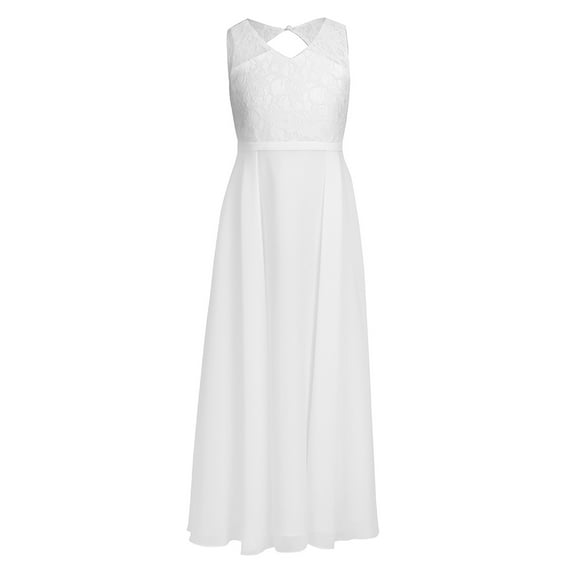 Aislor Kid Girls Floral Lace Keyhole Back Knee Length Dress Flower Girl Wedding Formal Event Gown