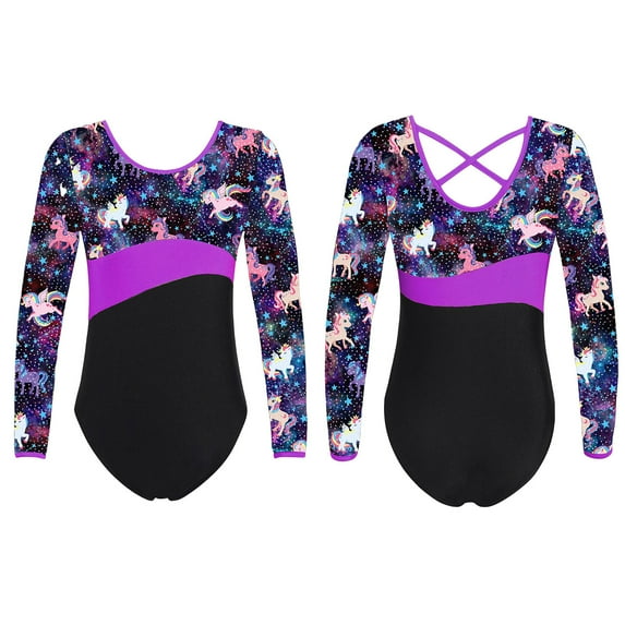 Aislor Kid Girls One Piece Gymnastic Bodysuit Long Sleeve Ballet Dance Leotard Athletic Unitard Size 4-16 Pegasus Star 10