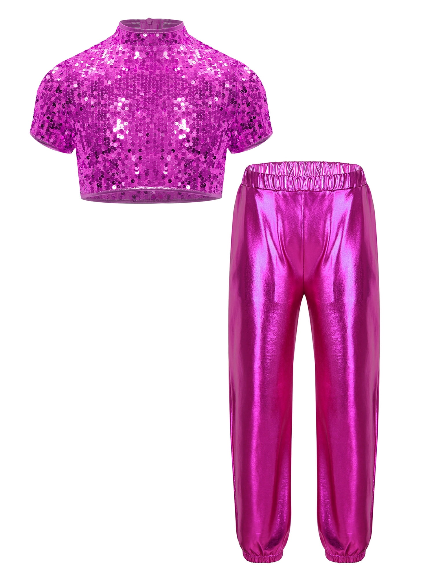 Aislor Kids 2 Piece Dance Tracksuits Jazz Hip-hop Dance Costume Shiny ...