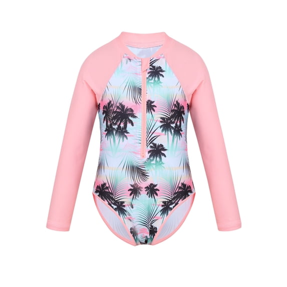 Aislor Kids Baby Girls Floral One Piece Long Sleeve Swimsuit Rash Guard Shirt UV Sun Protective Bathing Suit