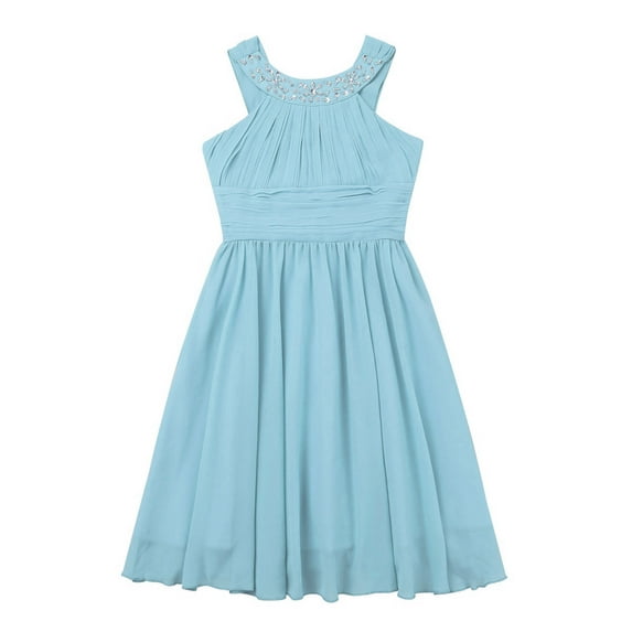 Aislor Kids Big Girls Chiffon Formal Party Ball Dress Halter Sequins Pageant Wedding Flower Girls Dress