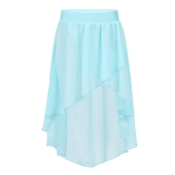 Aislor Kids Big Girls High Low Chiffon Dance Skirt for Lyrical Ballet Latin Jazz Stage Performance 6-16 A Light_Blue 14