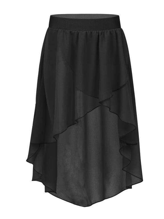 Kids Big Girls High Low Chiffon Dance Skirt for Lyrical Ballet Latin Jazz Stage Performance 6-16 Black 12