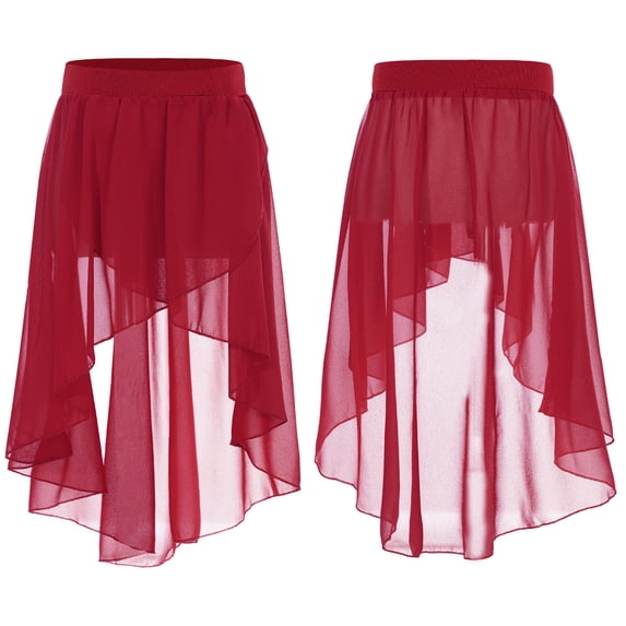 Aislor Kids Big Girls High Low Chiffon Dance Skirt for Lyrical Ballet Latin Jazz Stage Performance 6-16 Burgundy 12