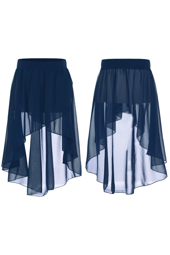 Kids Big Girls High Low Chiffon Dance Skirt for Lyrical Ballet Latin Jazz Stage Performance 6-16 Navy Blue 8
