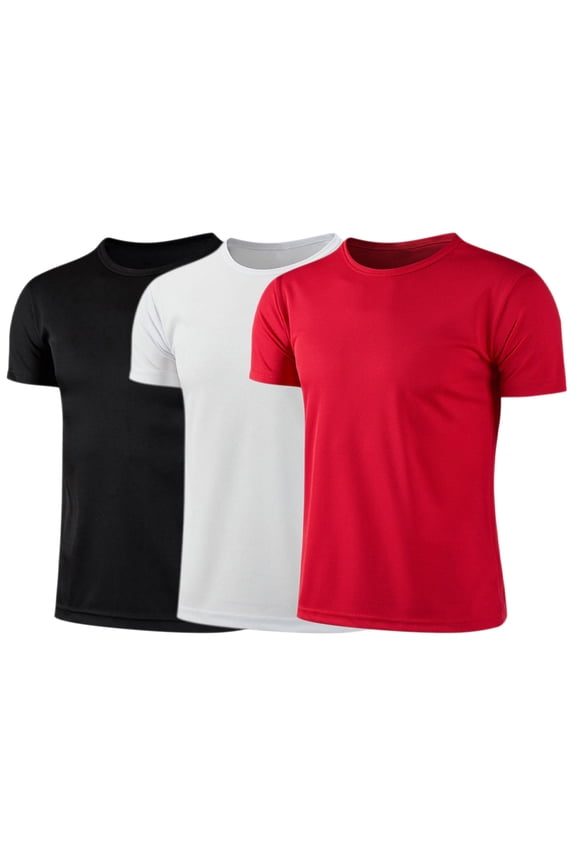 Kids Boys 3 Pack Athletic Performance T Shirt Basketball Training Shirts Moisture Wicking Tops Black&White&Red 150
