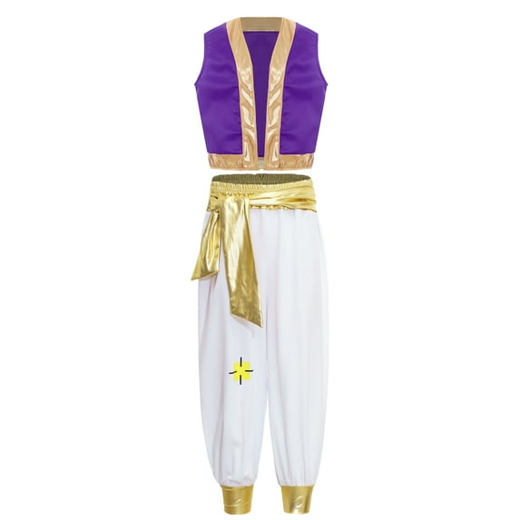 Aislor Kids Boys Arabian Prince Costume Halloween Game Character Cosplay Dress Up Vest Pants 2 Piece Outfits Purple 6