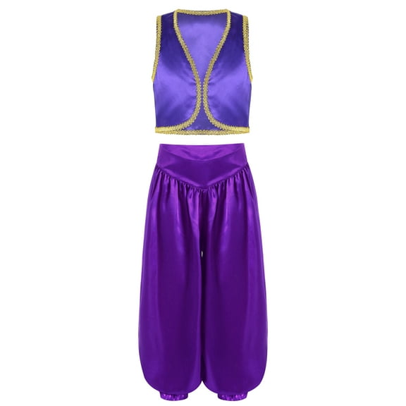 Aislor Kids Boys Arabian Prince Street Rats Costume Silky Waistcoat with Harem Dance Pants Purple 14