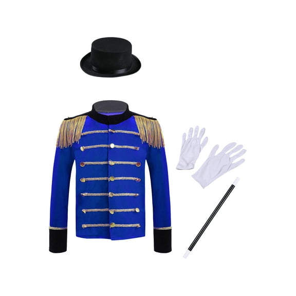 Aislor Kids Boys Blazers Tops with Hat Magic Wand Gloves Halloween Magician Uniform Royal Blue 10