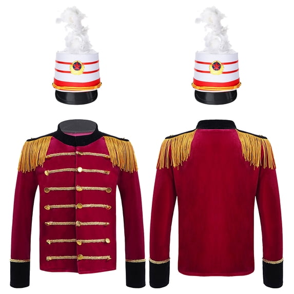 Aislor Kids Boys Drum Trumpet Team Honor Guard Uniform Tassels Adorned Blazers Tops with Hat 4-16 A Red 14