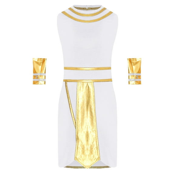 Aislor Kids Boys Egyptian Pharaoh Cosplay Outfits Ancient Egypt King Outfit Halloween Party Dress Ups White 12