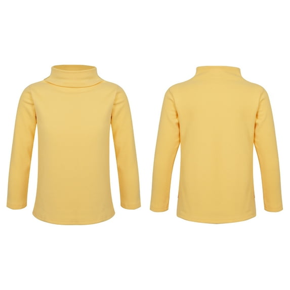Aislor Kids Boys Girls Long Sleeve Thermal Top Fleece Lined Warm Baselayer Turtleneck T-shirt Yellow 7-8