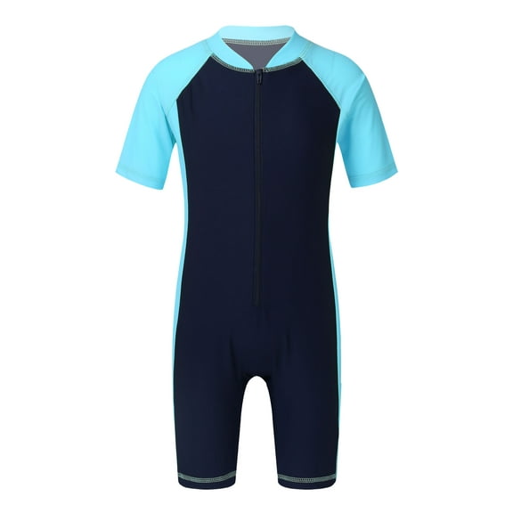Aislor Kids Boys Girls One Piece Short Sleeve Zippered Wetsuit UV Sun Protection Rash Guard Swimwear