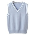 thumbnail image 1 of Aislor Kids Boys Girls Solid Sweater V Neck Knitted School Uniform Students Casual Waistcoat Pullover Vest Size 2-12 Light Blue 9-10, 1 of 4
