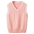 thumbnail image 1 of Aislor Kids Boys Girls Solid Sweater V Neck Knitted School Uniform Students Casual Waistcoat Pullover Vest Size 2-12 Pink 3-4, 1 of 3