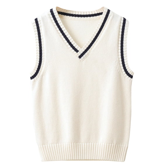 Aislor Kids Boys Girls Solid Sweater V Neck Knitted School Uniform Students Casual Waistcoat Pullover Vest Size 2-12 White 11-12