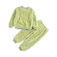 thumbnail image 1 of Aislor Kids Boys Girls Winter Warm Fleece Pyjamas Set Sleepwear Long Sleeve Top with Pants Set Homewear Size 12M-14 Green 5-6, 1 of 7