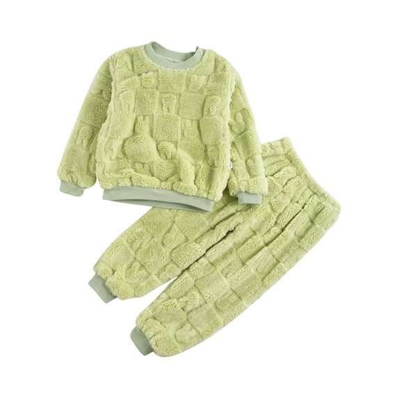Aislor Kids Boys Girls Winter Warm Fleece Pyjamas Set Sleepwear Long Sleeve Top with Pants Set Homewear Size 12M-14 Green 5-6