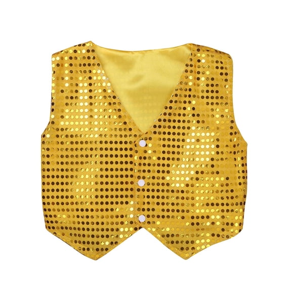 Aislor Kids Boys Glittery Sequined Vest Waistcoat Choir Jazz Street Dancing Stage Performance Size 7-15 Gold 11-12