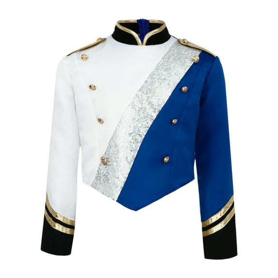 Aislor Kids Boys Marching Band Metallic Patchwork Sequins Outerwear Jacket Uniform Performance Royal Blue 6