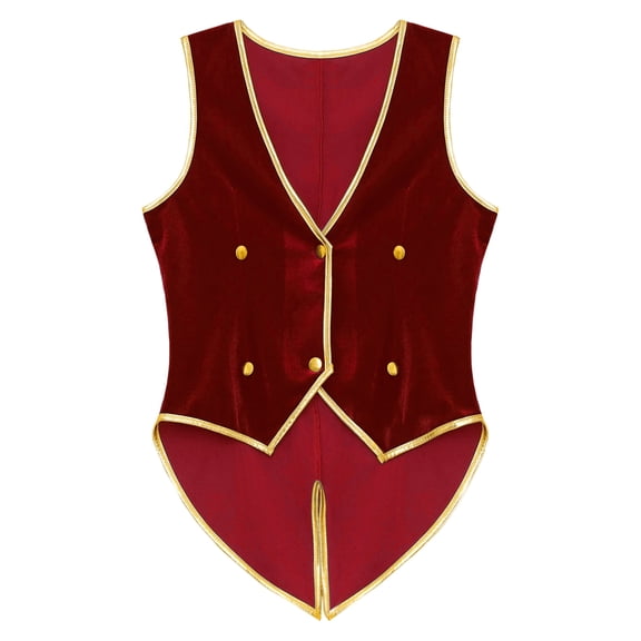 Aislor Kids Boys Medieval Renaissance Vest Tailcoat Victorian Vintage Waistcoat Velvet Jacket Steampunk Red 16