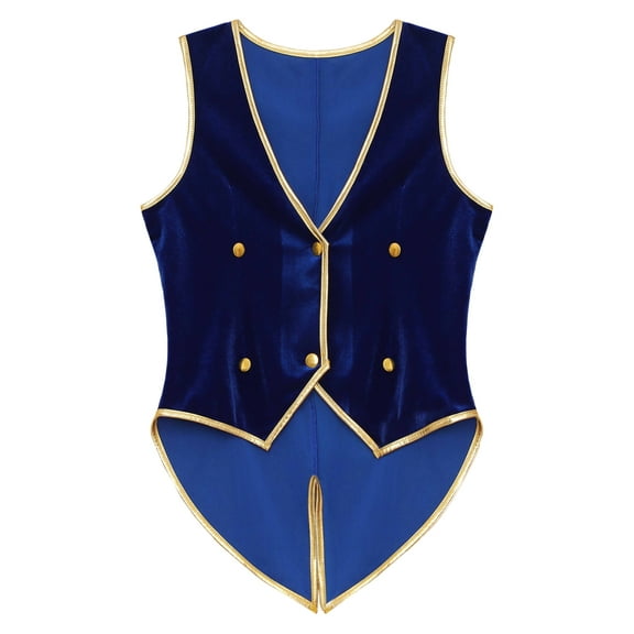 Aislor Kids Boys Medieval Renaissance Vest Tailcoat Victorian Vintage Waistcoat Velvet Jacket Steampunk Royal Blue 16