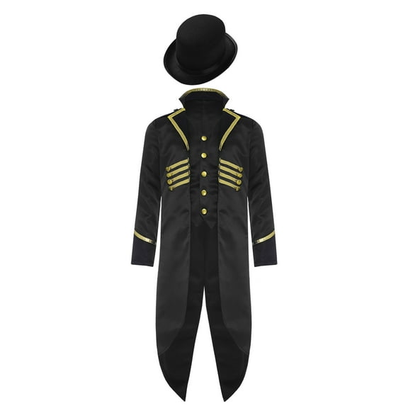 Aislor Kids Boys Renaissance Steampunk Tailcoat Jacket Victorian Gothic Medieval Vintage Frock Coat with Hat Black 8