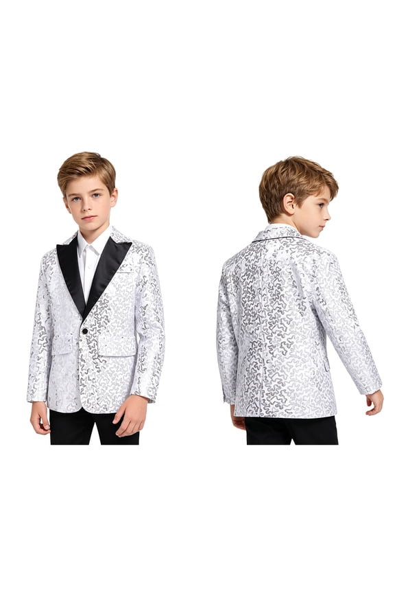 Boys Shiny Sequins Suit Jacket Coat Blazer Formal Tuxedo for Wedding Pageant Birthday Party 6-16 Silver 6
