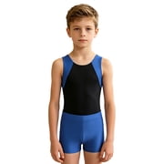 Aislor Boys Sleeveless Gymnastics Leotard with Shorts Set Dance Gym Workout Jumpsuit 6-16 Blue 6