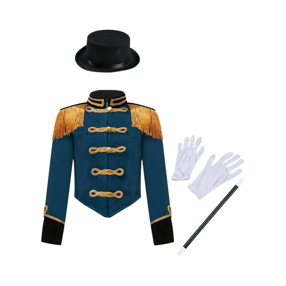 Aislor Kids Circus Ringmaster Costume Tassel Jacket with Accessories Set for Halloween Cosplay Party Dark Blue 4