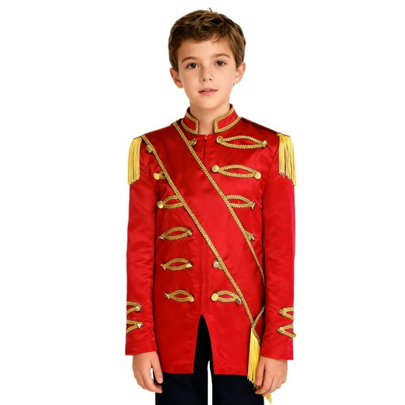 Aislor Kids Drummer Jacket Royal Embroidered Tassel Shoulder Zip Up Neck with Cross Belt Red 16