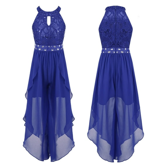 Aislor Kids Flower Girls Halter Neck Evening Dress Lace Prom Maxi Gown Wedding Birthday Party