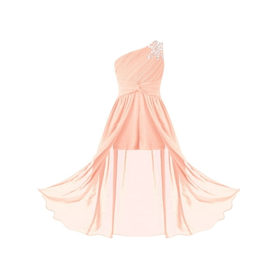 Aislor Kids Flower Girls One Shoulder Princess Pageant Gown Wedding Bridesmaid Gown Formal Dress Size 6-16 Pink 6
