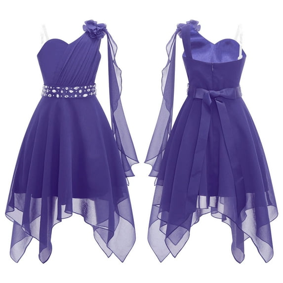 Aislor Kids Girl One Shoulder Wedding Bridesmaid Asymmetrical Fomal Dress 6-16 A Purple 14