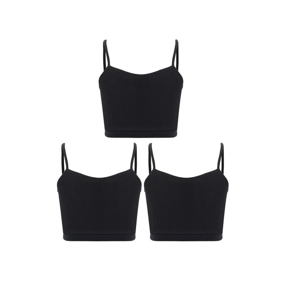 Aislor Kids Girls 3Pcs Sports Tank Tops Spaghetti Straps Seamless Crop Top Bralettes Athletic Black L