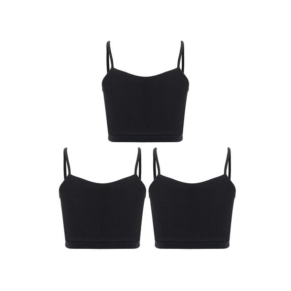 Aislor Kids Girls 3Pcs Sports Tank Tops Spaghetti Straps Seamless Crop Top Bralettes Athletic Black M