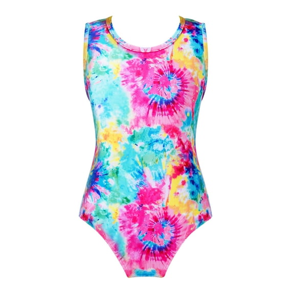Aislor Kids Girls Athletic Leotard Gymnastics One Piece Sleeveless Ballet Bodysuit Dance 4-16 Colorful Tie Dye 6