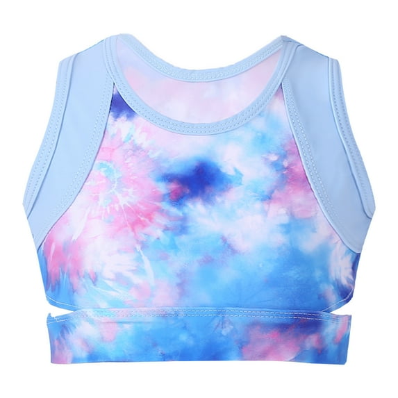 Aislor Kids Girls Basic Sleeveless Tie-Dye Crop Tank Tops for Gymnastics Sports Dancing Performance Dancewear
