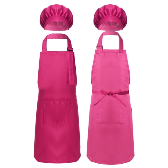 Aislor Kids Girls Boys Cotton Adjustable Apron and Chef Hat Set with Pockets for Kitchen Cooking Baking Wear Gardenin Rose Red M