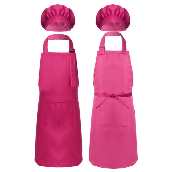Aislor Kids Girls Boys Cotton Adjustable Apron and Chef Hat Set with Pockets for Kitchen Cooking Baking Wear Gardenin Rose Red S