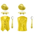 thumbnail image 1 of Aislor Kids Girls Boys Jazz Hip-hop Dance Outfits Sequins Vest Crop Top with Hat and Bowtie Necktie A Gold 13-14, 1 of 7