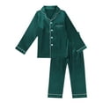 thumbnail image 1 of Aislor Kids Girls Boys Sleepwear Suit Silk Lapel Long Sleeve Pocket Button Top with Pants, 1 of 7