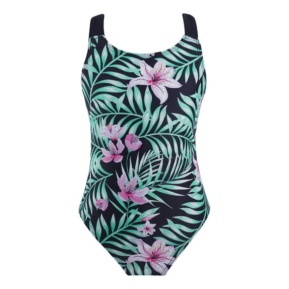 Aislor Kids Girls Cartoon Beach One-Piece Sleeveless Criss Cross Swimsuit Sport Athletic Bathing Suit Size 4-16 Summer Lily Pink 12