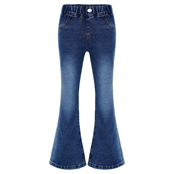 Aislor Kids Girls Casual Flared Jeans Vintage Wide Leg Denim Trousers Bell-Bottom Denim Pants Blue 150