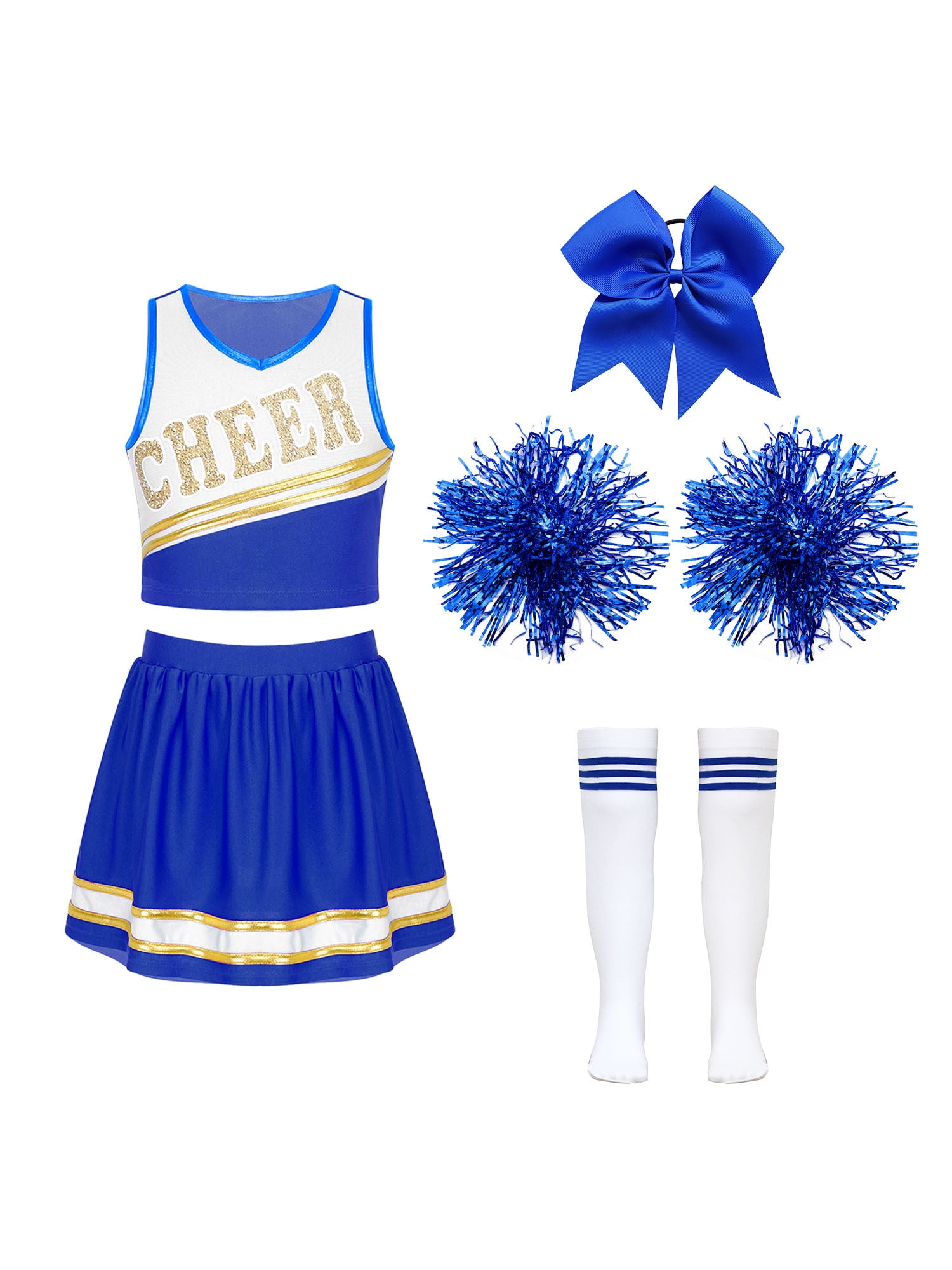 Aislor Kids Girls Cheer Leader Cheerleading Team Uniform Crop Top Skirt ...